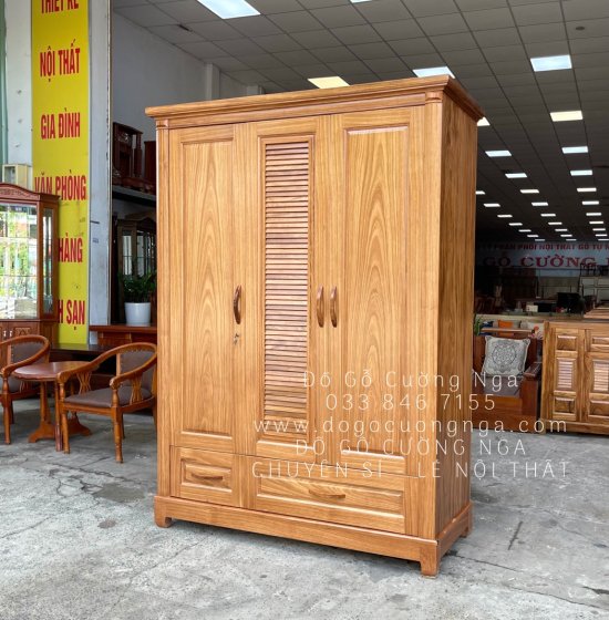 Tủ quần áo gỗ Hương Xám 3 cánh 1m6 hiện đại 