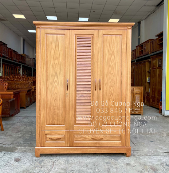 Tủ quần áo gỗ Hương Xám 3 cánh 1m6 hiện đại 