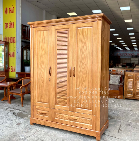 Tủ quần áo gỗ Hương Xám 3 cánh 1m6 hiện đại 