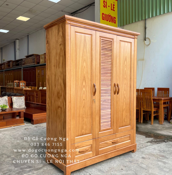 Tủ quần áo gỗ Hương Xám 3 cánh 1m6 hiện đại 