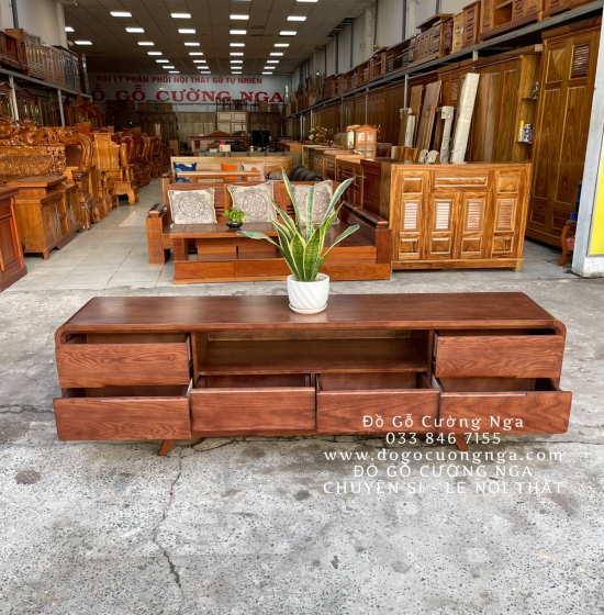 Kệ tivi gỗ sồi nga hiện đại 2m lau màu óc chó KG 033