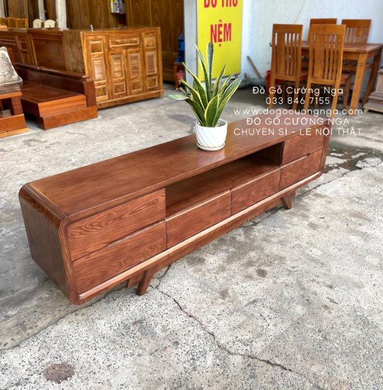 Kệ tivi gỗ sồi nga hiện đại 2m lau màu óc chó KG 033