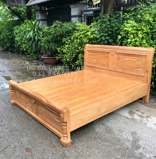 Giường gỗ gõ đỏ cao cấp - mẫu quạt vạt phản 