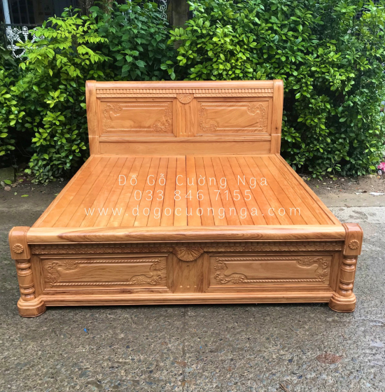 Giường gỗ gõ đỏ cao cấp - mẫu quạt vạt phản 