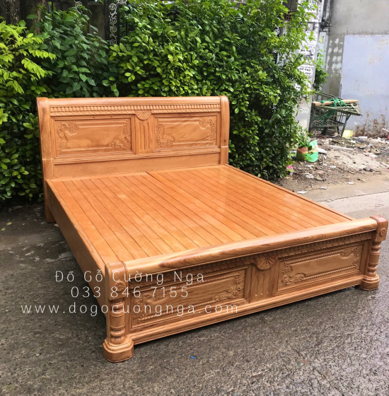 Giường gỗ gõ đỏ cao cấp - mẫu quạt vạt phản 