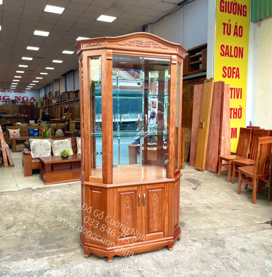 Tủ rượu gỗ xoan đào lục lăng 1m cao cấp - TG 17