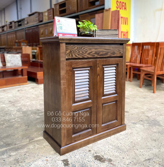 Tủ Giày Dép Gỗ Sồi Nga 2 Cánh Lau Màu Óc Chó Giá Rẻ - TD 016