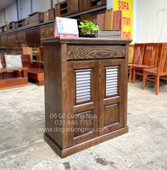 Tủ Giày Dép Gỗ Sồi Nga 2 Cánh Lau Màu Óc Chó Giá Rẻ - TD 016