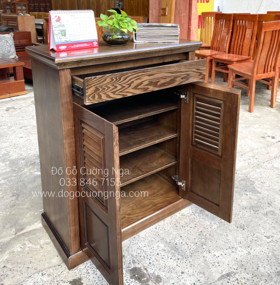 Tủ Giày Dép Gỗ Sồi Nga 2 Cánh Lau Màu Óc Chó Giá Rẻ - TD 016