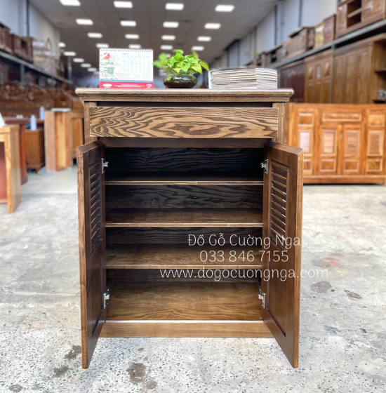 Tủ Giày Dép Gỗ Sồi Nga 2 Cánh Lau Màu Óc Chó Giá Rẻ - TD 016