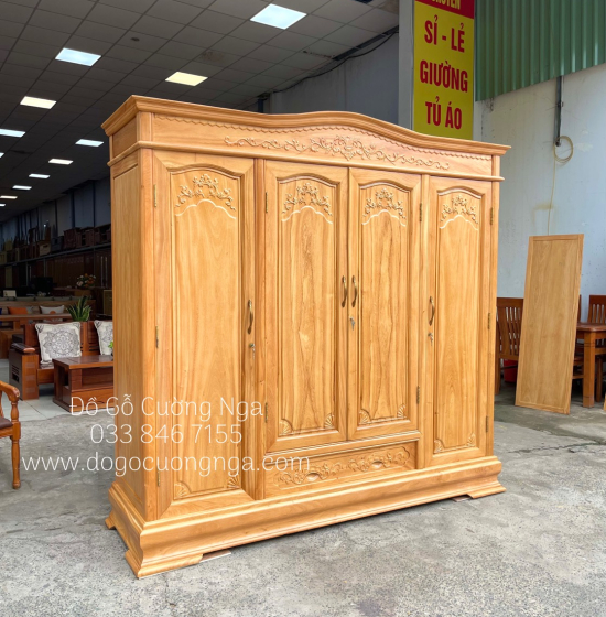 Tủ áo gỗ gõ đỏ 4 cánh - 2m1 cao cấp 