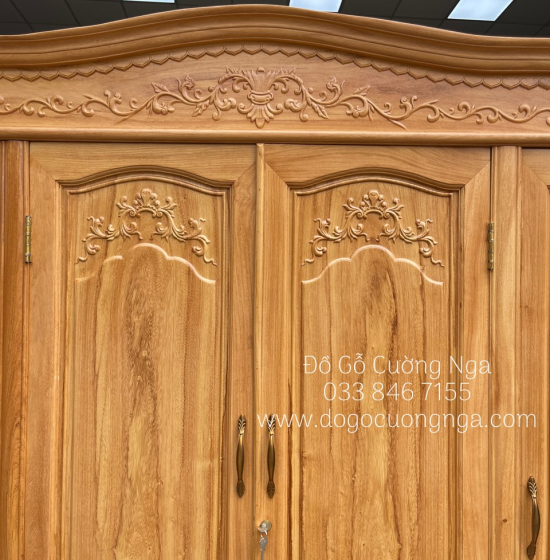 Tủ áo gỗ gõ đỏ 4 cánh - 2m1 cao cấp 