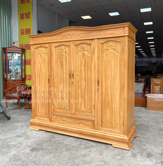 Tủ áo gỗ gõ đỏ 4 cánh - 2m1 cao cấp 