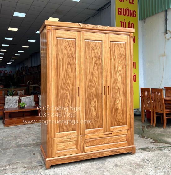 Tủ quần áo gỗ hương xám 3 cánh 1m6  - mẫu trơn 