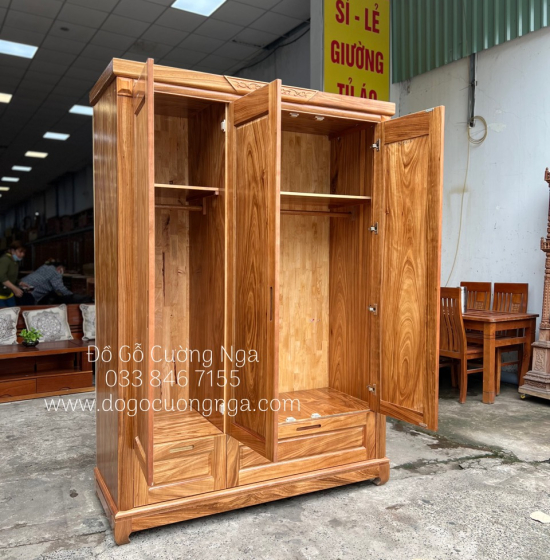 Tủ quần áo gỗ hương xám 3 cánh 1m6  - mẫu trơn 