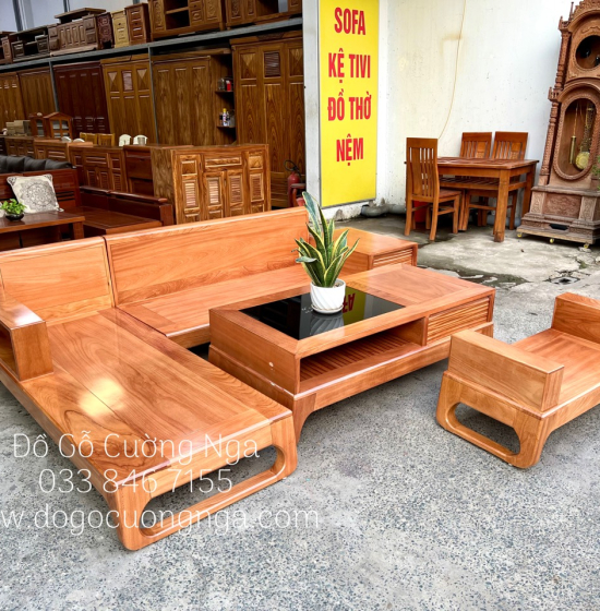 Sofa Góc L Gỗ Gõ Đỏ 2m8x1m8 Hiện Đại