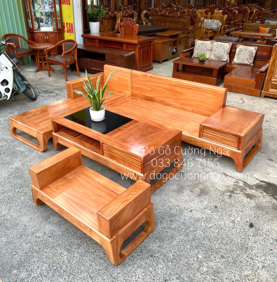 Sofa Góc L Gỗ Gõ Đỏ 2m8x1m8 Hiện Đại