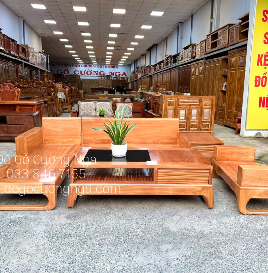 Bàn Ghế Sofa Gỗ Gõ Đỏ Góc L 2m8x1m8 - Vế Trái ( Kèm Nệm )
