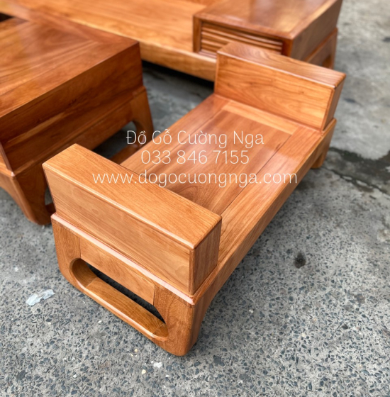 Sofa Góc L Gỗ Gõ Đỏ 2m8x1m8 Hiện Đại
