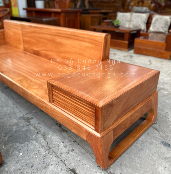 Sofa Góc L Gỗ Gõ Đỏ 2m8x1m8 Hiện Đại