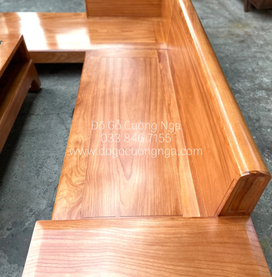 Sofa Góc L Gỗ Gõ Đỏ 2m8x1m8 Hiện Đại