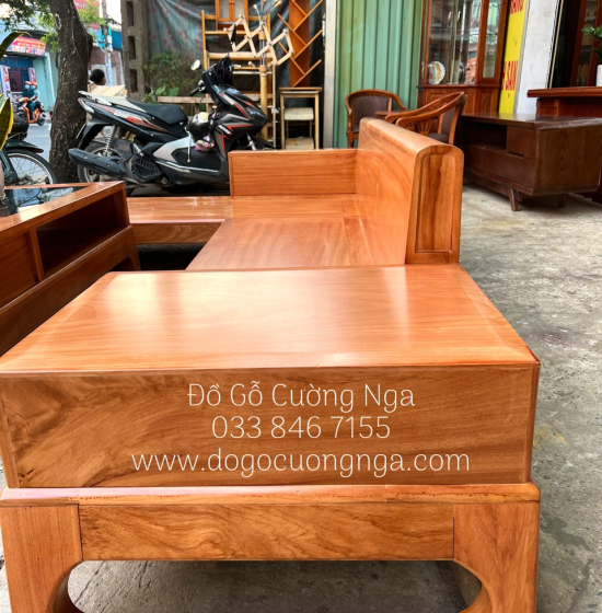 Sofa Góc L Gỗ Gõ Đỏ 2m8x1m8 Hiện Đại