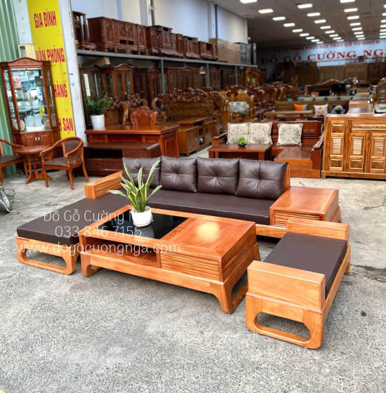 Bàn Ghế Sofa Gỗ Gõ Đỏ Góc L 2m8x1m8 - Vế Trái ( Kèm Nệm )
