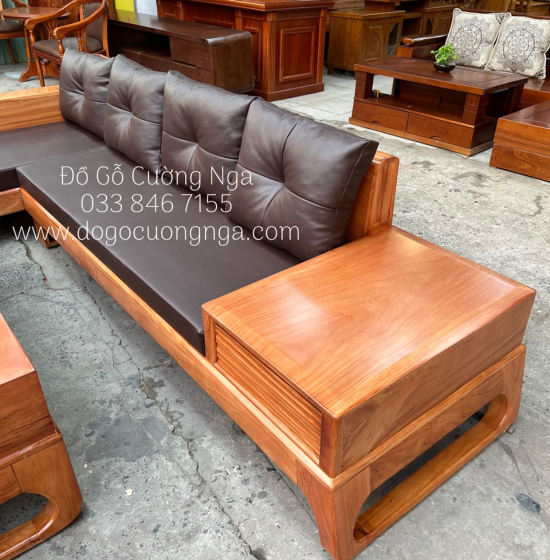 Bàn Ghế Sofa Gỗ Gõ Đỏ Góc L 2m8x1m8 - Vế Trái ( Kèm Nệm )