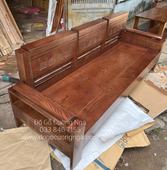 Bộ Bàn Ghế Sofa Góc L Gỗ Sồi Nga 2mx1m8 - Màu Óc Chó 