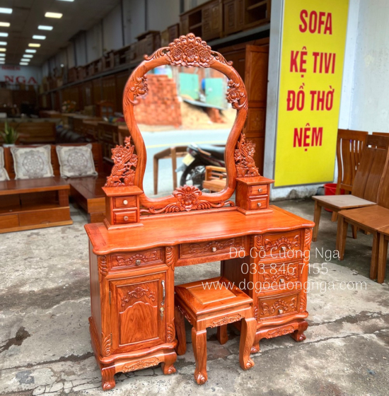 Bàn Trang Điểm Gỗ Hương Đá Cao Cấp Mẫu Hoa Hồng TĐ 013