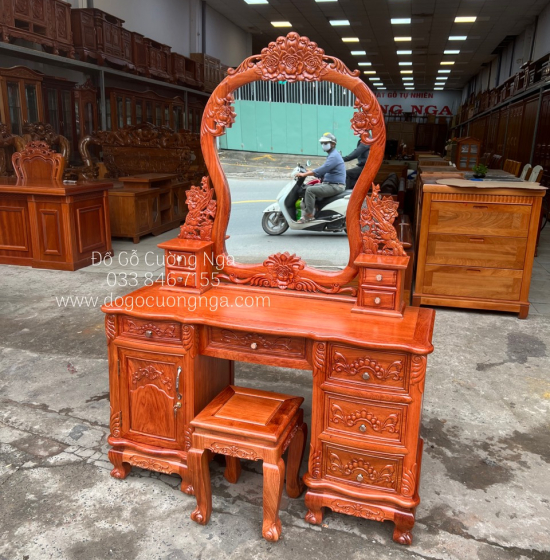 Bàn Trang Điểm Gỗ Hương Đá Cao Cấp Mẫu Hoa Hồng TĐ 013