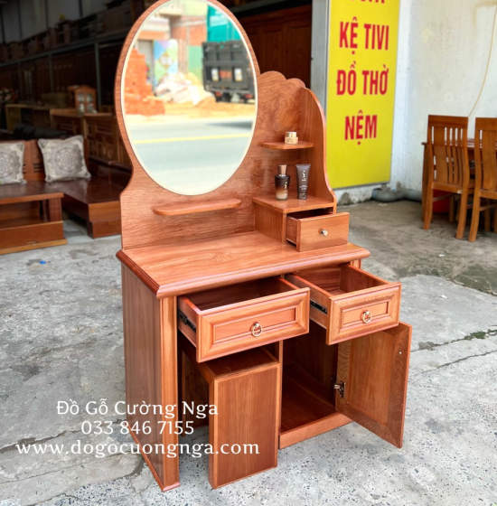 Bàn Trang Điểm Gỗ Xoan Đào 80 Cm Gương Hộp Giá Rẻ TĐ 025