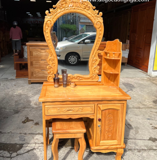 Bàn ghế trang điểm gỗ gõ đỏ cao cấp 80cm - TĐ 03