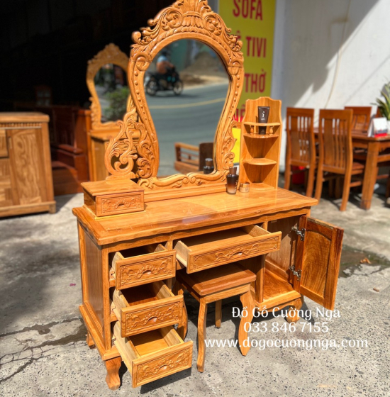 Bàn Trang Điểm Gỗ Gõ Đỏ Cao Cấp 1m1 TĐ 02