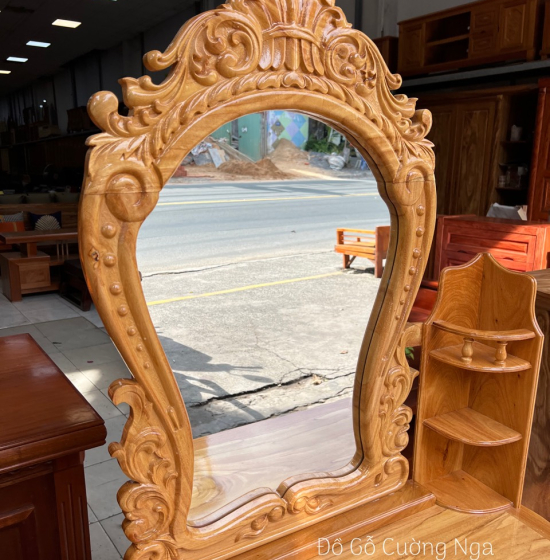 Bàn ghế trang điểm gỗ gõ đỏ cao cấp 80cm - TĐ 03