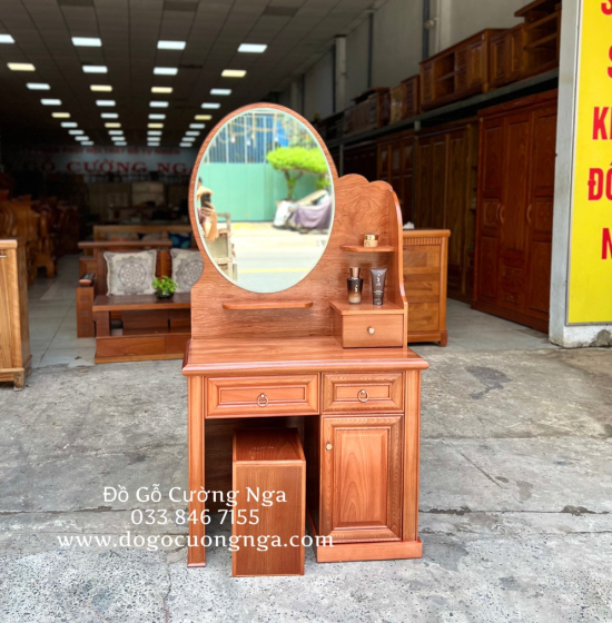 Bàn Trang Điểm Gỗ Xoan Đào 80 Cm Gương Hộp Giá Rẻ TĐ 025