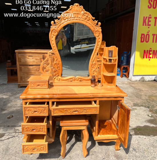 Bàn Trang Điểm Gỗ Gõ Đỏ Cao Cấp 1m1 TĐ 02