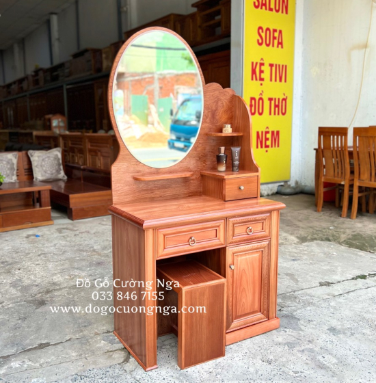 Bàn Trang Điểm Gỗ Xoan Đào 80 Cm Gương Hộp Giá Rẻ TĐ 025