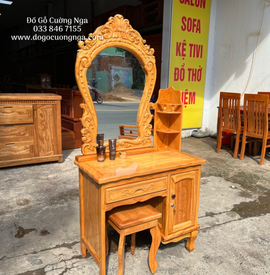 Bàn ghế trang điểm gỗ gõ đỏ cao cấp 80cm - TĐ 03