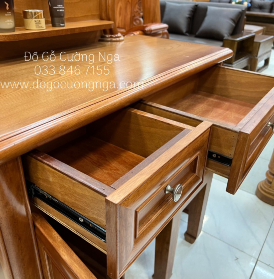 Bàn Trang Điểm Gỗ Xoan Đào 80cm Gương Tròn Hiện Đại TĐ 026