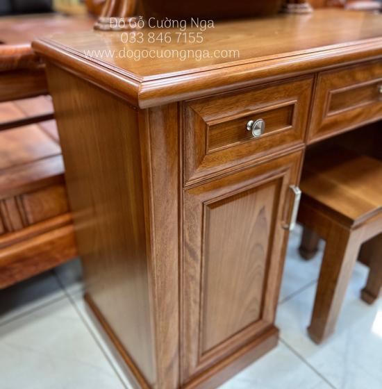 Bàn Trang Điểm Gỗ Xoan Đào 80cm Gương Tròn Hiện Đại TĐ 026