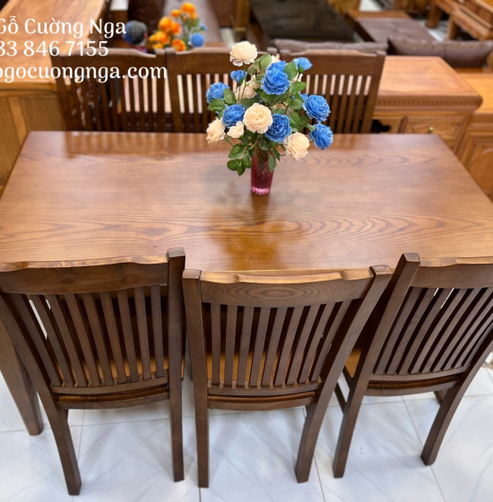 Bàn ăn gỗ sồi nga lau màu óc chó 6 ghế hiện đại BG 058