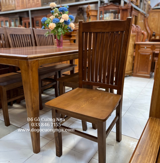 Bàn ăn gỗ sồi nga lau màu óc chó 6 ghế hiện đại BG 058