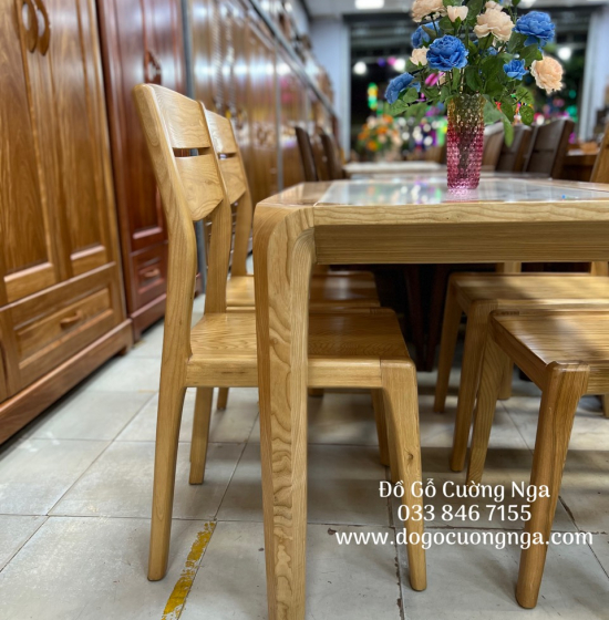 Bộ bàn ăn 4 ghế gỗ sồi nga mặt đá hiện đại 