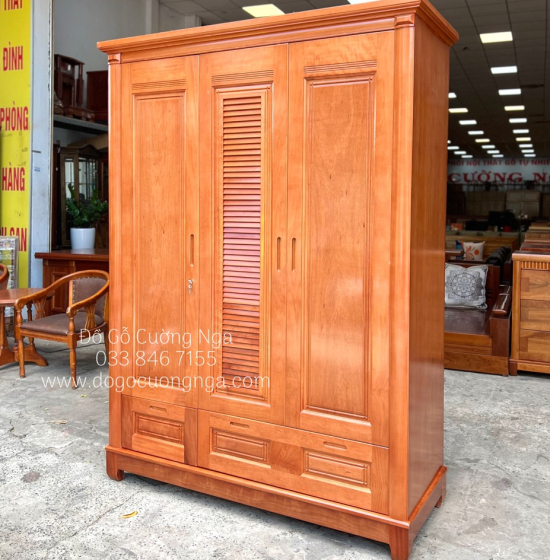 Tủ quần áo gỗ xoan đào 3 cánh 1m6 - mẫu lá sách 