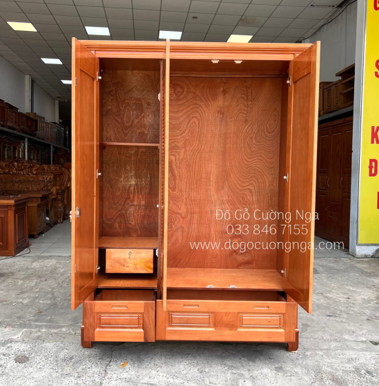 Tủ quần áo gỗ xoan đào 3 cánh 1m6 - mẫu lá sách 