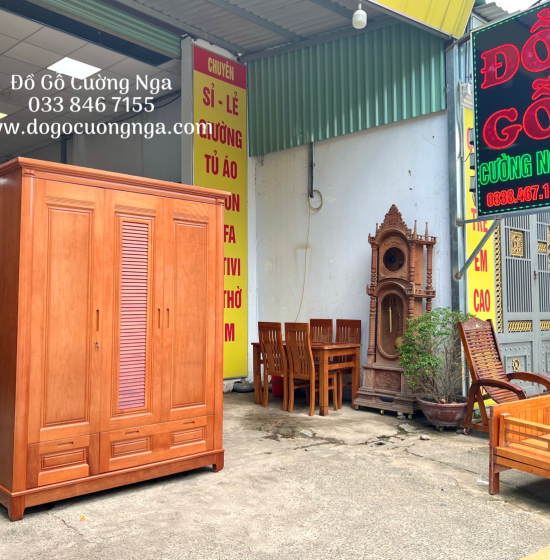 Tủ quần áo gỗ xoan đào 3 cánh 1m6 - mẫu lá sách 