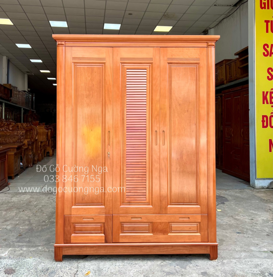 Tủ quần áo gỗ xoan đào 3 cánh 1m6 - mẫu lá sách 