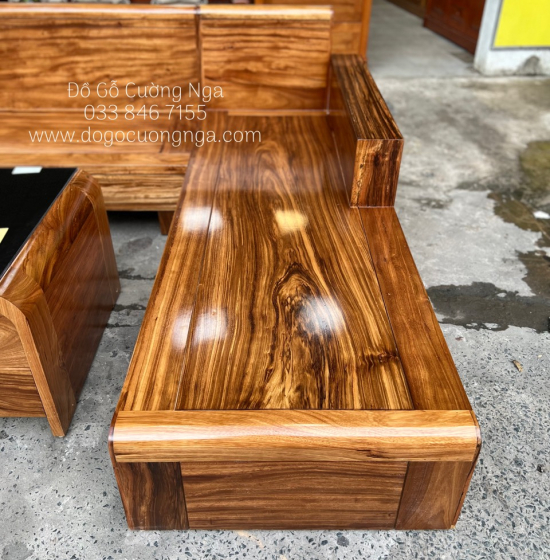 Bộ Bàn Ghế Sofa Góc L Gỗ Hương Xám 2m8x1m8 Vế Phải
