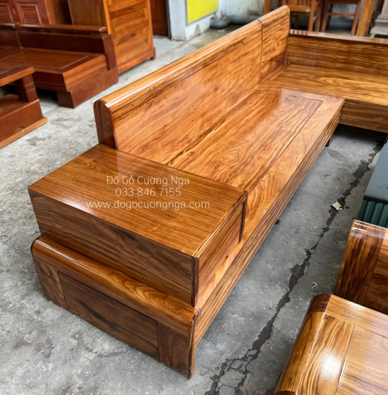 Bộ Bàn Ghế Sofa Góc L Gỗ Hương Xám 2m8x1m8 Vế Phải